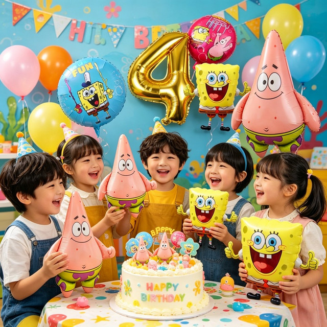 SpongeBob Schwammkopf Geburtstags-Set mit Folienballons für Party-Dekorationen und Baby-Shower in Mehrfarbig - Bild 1