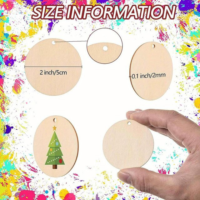 100 Stück runde Holzscheiben mit Löchern von WTEMPO in Braun, 2 Zoll Holzrohlinge zum Basteln und für Ornamente - Bild 1