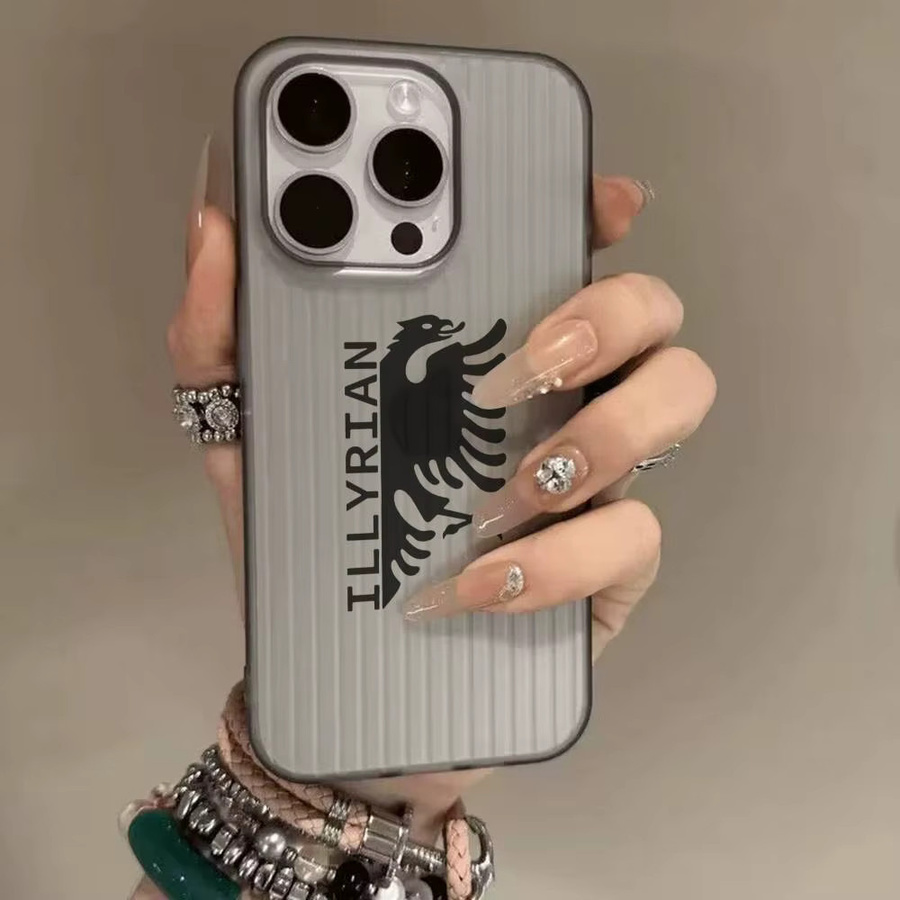 Albanische Flaggen-Karten Handyhülle für Apple iPhone 11 bis 17 Pro Max Plus, Stoßfeste Rückseite in Grau - Bild 3