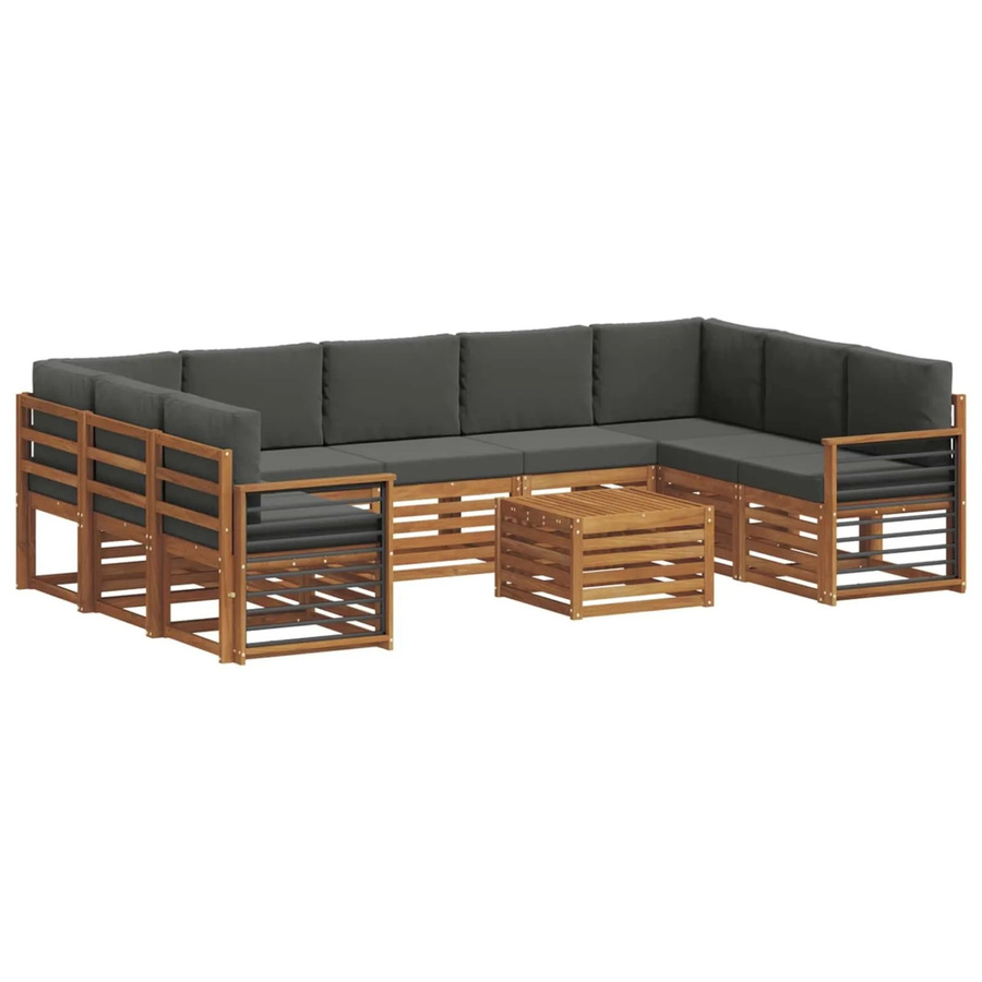 vidaXL Sofagarnitur aus Massivholz Akazie in Natur und Anthrazit, 10-teiliges L-Shape Set mit Polstern und Armlehnen - Bild 2
