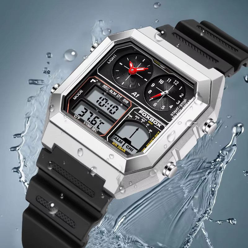 Lige Armbanduhr, Analog-Digital, Edelstahl, Eckig, Schwarz, Herren - Bild 4
