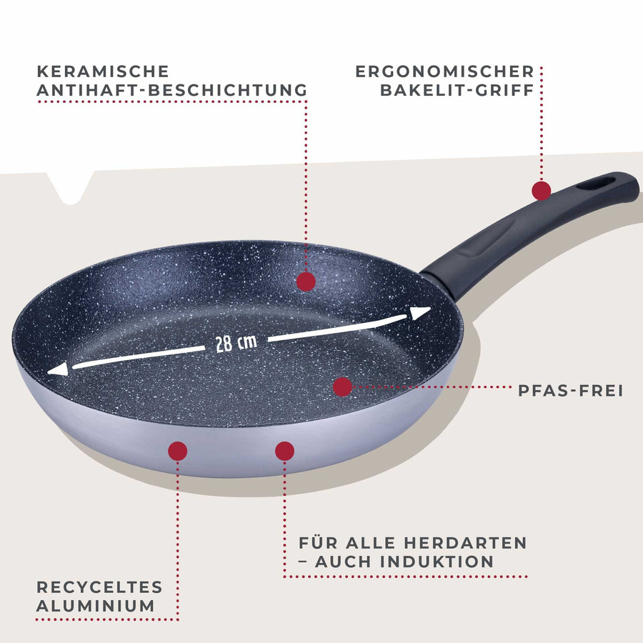 Fackelmann Bratpfanne Crisp aus Keramik und Aluminium in Schwarz-Silber, Durchmesser: 28 cm - Bild 3
