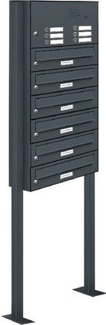 AL Briefkasten-System für 6 Parteien, freistehend, grau, B/H/T: 153,121 x 170,0 x 27,5 cm - Bild 1