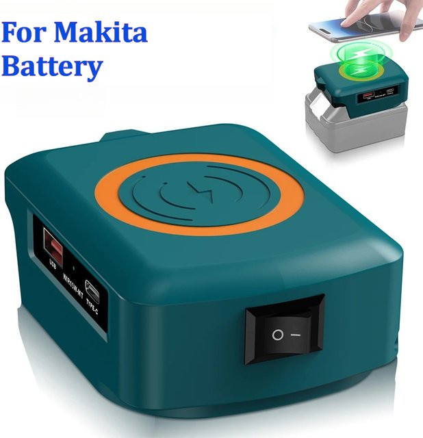 Makita Drahtloses Telefon-Ladegerät für 18 V Li-Ionen-Akkus mit USB- und Typ-C-Anschluss als tragbare Outdoor-Powerbank - Bild 1