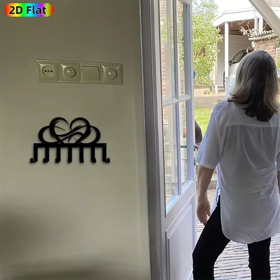 CIFBUY Schlüsselhalter aus Metall in Schwarz mit Boho Blumen- und Herzdesign als Wandkunst für den Eingangsbereich - Bild 2