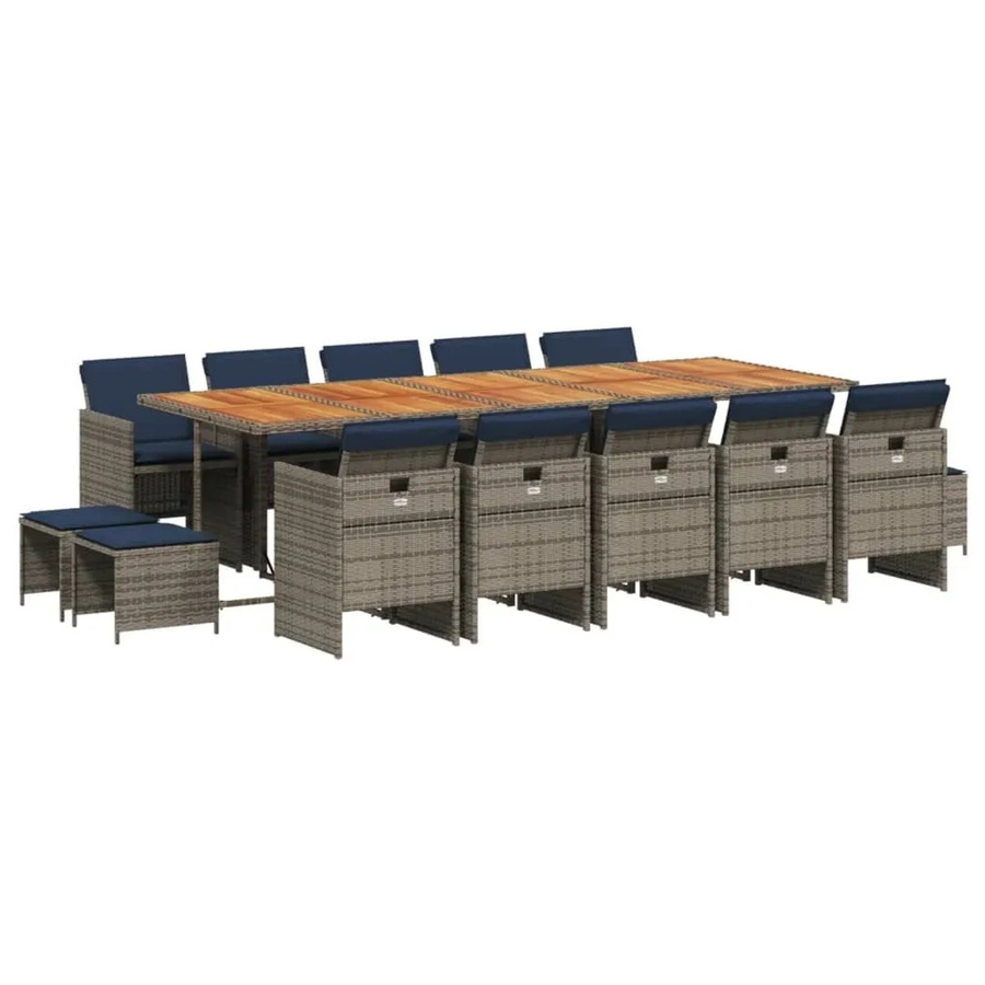 vidaXL 15-teiliges Garten-Ess-Set aus Polyrattan mit Kissen in Grau - Bild 2