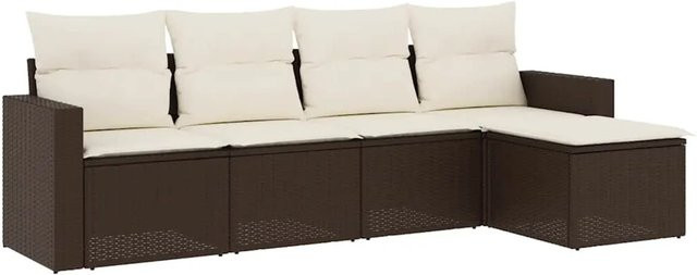 vidaXL 5-tlg. Garten-Sofagarnitur in L-Form aus Polyrattan mit Kissen, Braun - Bild 1