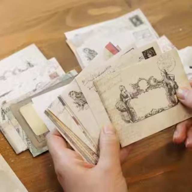 12er Paket Kleine Umschläge im Europäischen Retro Briefstil, Beige, OPP Tasche mit Klappverschluss - Bild 1