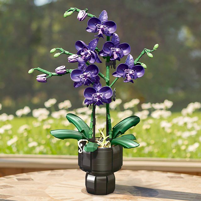 KNEW BUILT Lila Phalaenopsis-Topf-Bausteinspielzeug als kreatives DIY-Blumen-Set zur Heimdekoration - Bild 1