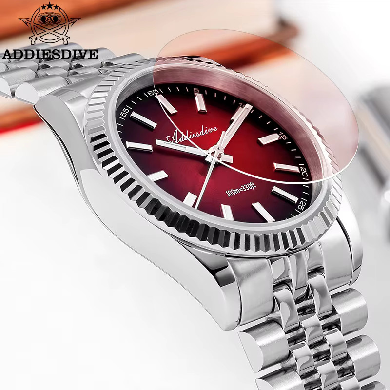 ADDIESDIVE Armbanduhr, Quarz, Edelstahl, Saphirglas, rotes Zifferblatt, Herren - Bild 6