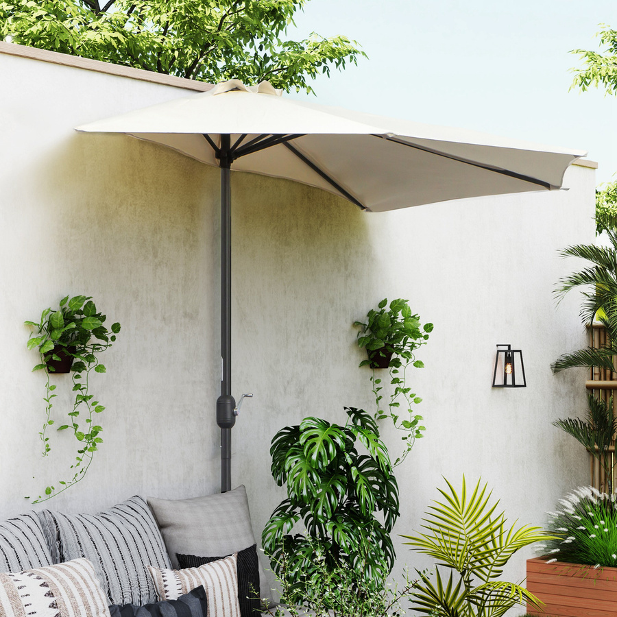 Outsunny Sonnenschirm halbrund mit Kurbel aus Metall und Polyester in Cremeweiß und Schwarz mit UV-Schutz für Terrasse und Garten - Bild 2