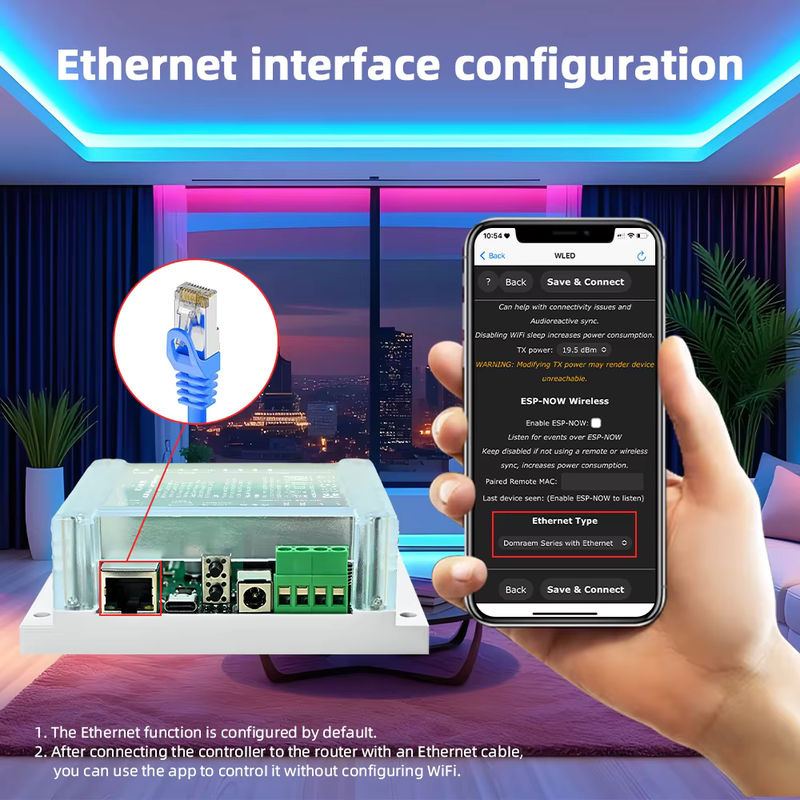 DOMRAEM 4CH ESP32 Ethernet DIN-Schienen-WLED-Controller für adressierbare WS281X RGBIC LED-Streifen mit WiFi und Musik-Sync, 30A (4x 7,5A Sicherung), DC 5-24V - Bild 2