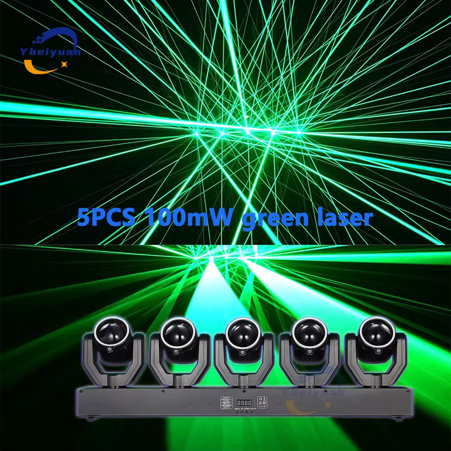 Ybeiyuan 5-Kopf LED Moving Head mit 180W, RGBW Strahl und grünem Laser, DMX512 und Sprachsteuerung, Schwarz - Bild 4