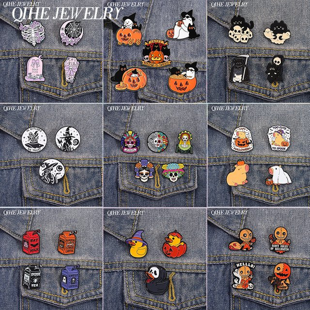 QIHE JEWELRY Brosche Emaille, Bunt, Halloween Motiv - Bild 1