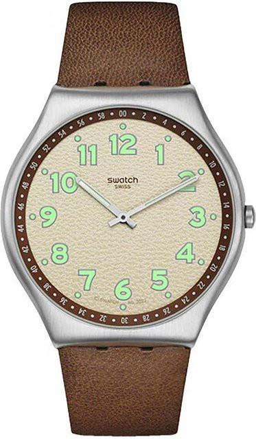 Swatch Armbanduhr, Quarz, Edelstahl, Beige, Braun, Unisex - Bild 1