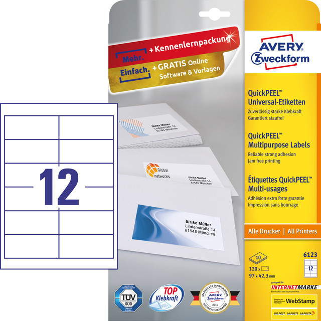 AVERY Zweckform Universal-Etiketten 6123, weiß, 120 Stück - Bild 1