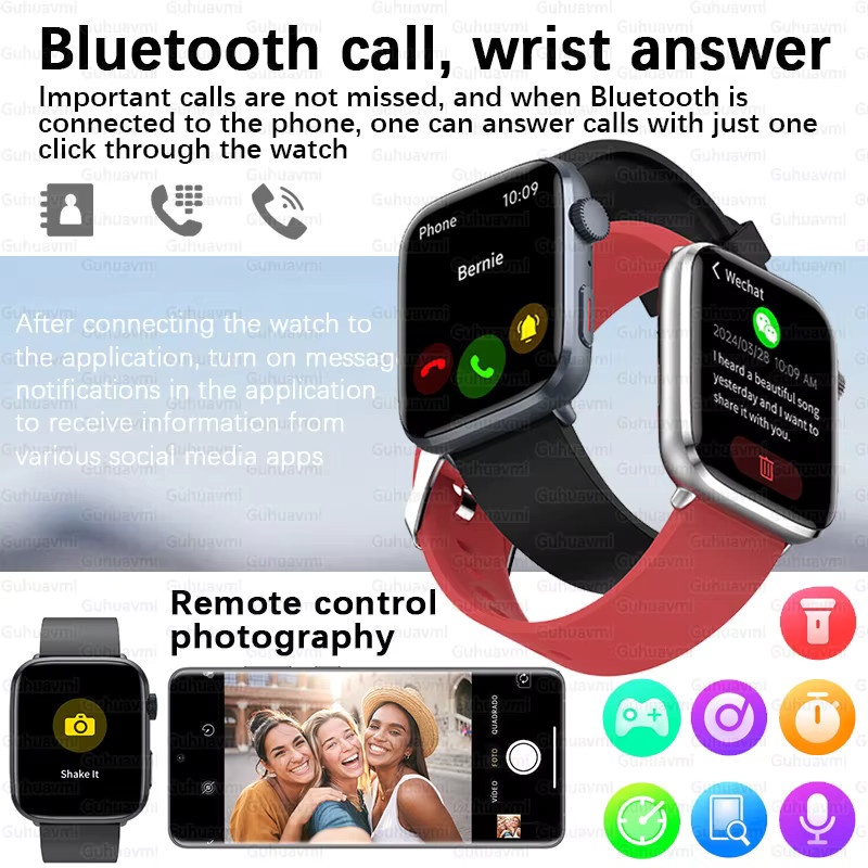 GUHUAVMI Smartwatch, 1,81 Zoll AMOLED, Leder, Schwarz, Unisex - Bild 3