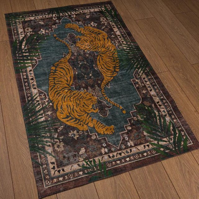 YglEleven Bohemian Tigerprint Teppich, rutschfest und schmutzabweisend, mehrfarbig, B/T: 90 x 60 cm - Bild 1