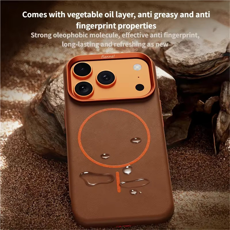 Magnetische iPhone 17 Pro Max Air Handyhülle von Apple in Orange mit Elefantenlederstruktur und MagSafe Wireless Charging Unterstützung - Bild 3