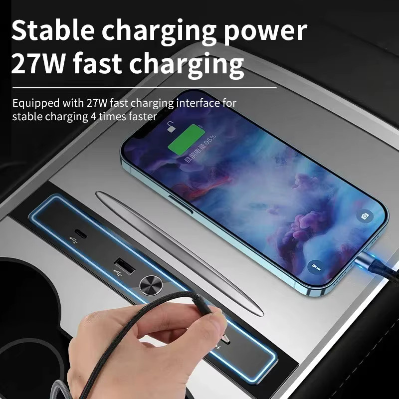 YouGallop USB-C Dockingstation Erweiterungsadapter für Tesla Model 3 und Model Y, Intelligenter USB-Hub Mittelkonsolen-Adapter Schnellladegerät, Schwarz - Bild 2