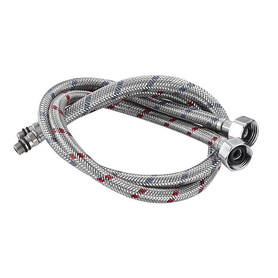 Everso 2er-Set Flexible Sanitär-Anschlussschläuche aus Edelstahl in Silber, Länge: 50 cm, Anschlüsse: G1/2 G3/8 G9/16 - Bild 2