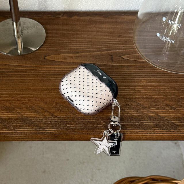 Schwarze AirPods Hülle im koreanischen Stil mit Polka-Dot-Stern und Anhänger für Apple AirPods 1, 2, 3, 4 und Pro 2/3 - Bild 1