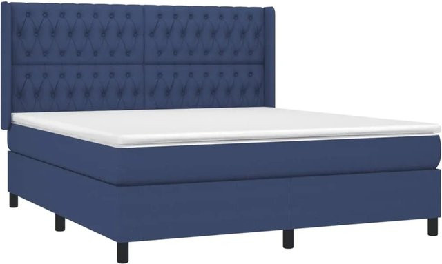 vidaXL Boxspringbett mit Matratze in Blau und Weiß, Hybridbett mit LED-Unterbettbeleuchtung und USB-Ladeport, B/T/H: 180 x 200 x 183 cm - Bild 1