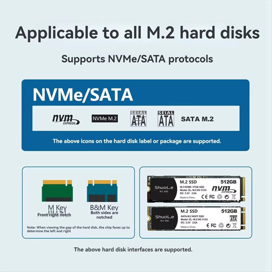 Kebidu M.2 NVMe/NGFF Dual-Protokoll SSD-Gehäuse in Schwarz, 10Gbps USB 3.2 Gen 2, Vollaluminium mit intelligenter Gesundheitsüberwachung - Bild 6