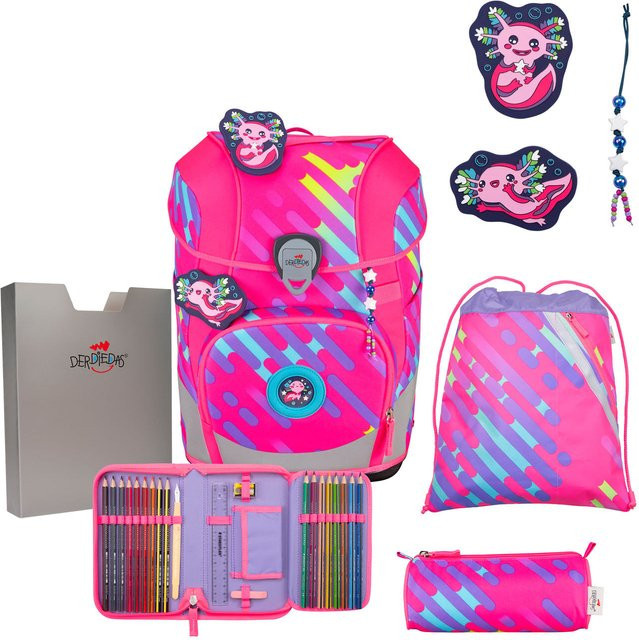 DerDieDas ErgoFlex Tiny Exklusiv NEON Schulrucksack 5-teiliges Set in Pink und Multicolour - Bild 1