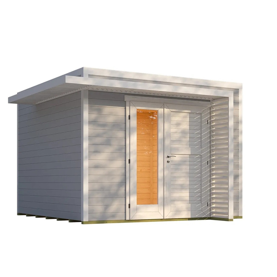 Weka Gartenhaus Amberley mit Flachdach und schwebendem Lamellenvordach in Grau-Weiß, B/T: 300 x 300 cm - Bild 2