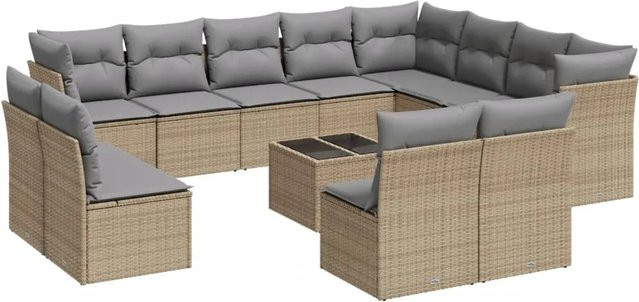 vidaXL 13-teilige Garten-Sofagarnitur aus Poly-Rattan mit Kissen in Beige-grau - Bild 1