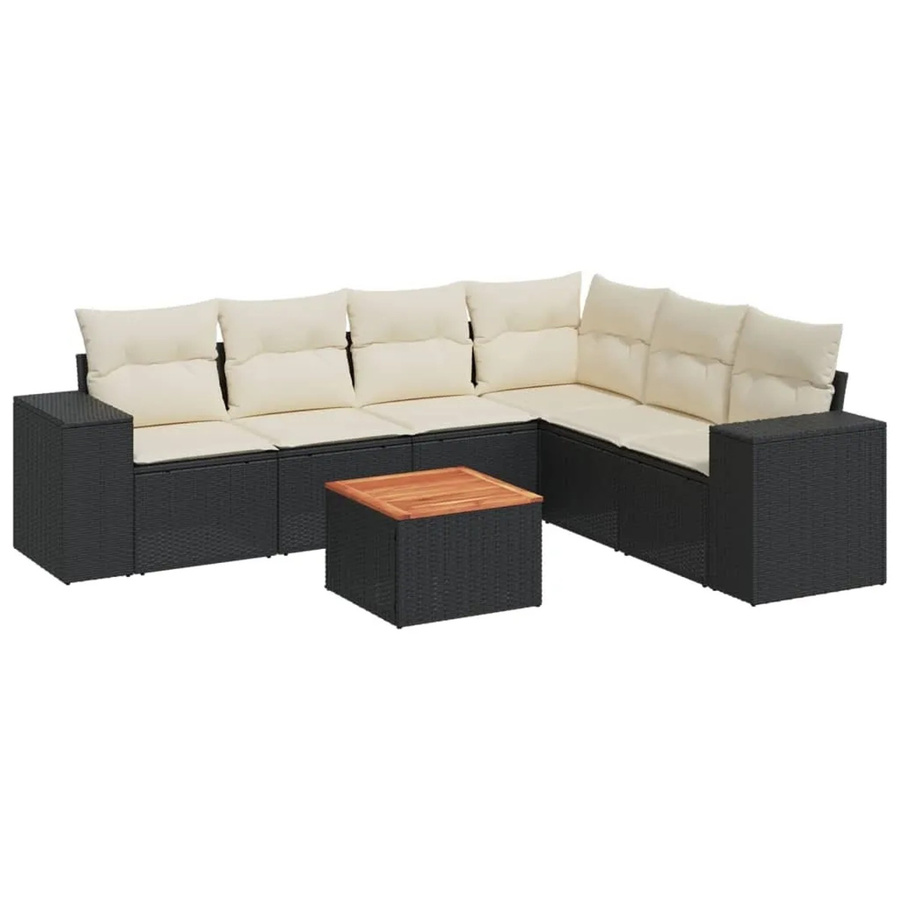 vidaXL 7-tlg. Garten-Sofagarnitur L-Form aus Polyrattan mit Kissen in Schwarz - Bild 2
