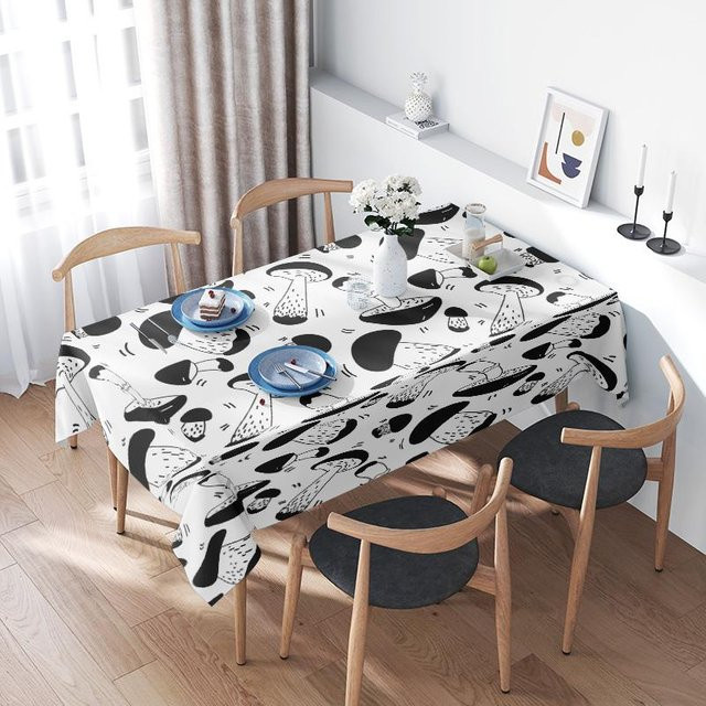 JINGYUE Pet Tischdecke mit abstraktem grafischem Muster in Schwarz-Weiß, wasserabweisend und waschbar, B/T: 200 x 145 cm - Bild 1