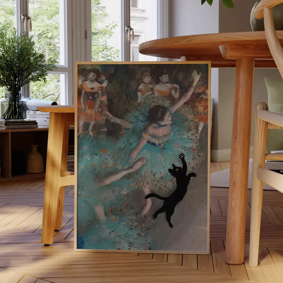 SHENCHEN Wanddruck Schwarze Katze im Degas-Ballerina-Stil als dekoratives Gemälde in Schwarz und Multicolour - Bild 3