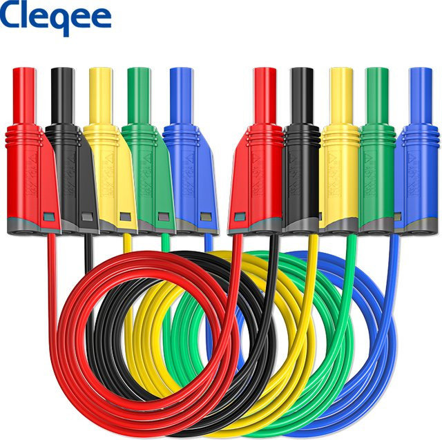 Cleqee P1050-1 Multimeter-Silikon-Messleitungen, isoliert und weich, Multicolor, Länge: 100 cm, mit Dual-4-mm-Bananensteckern, stapelbarer Typ - Bild 1
