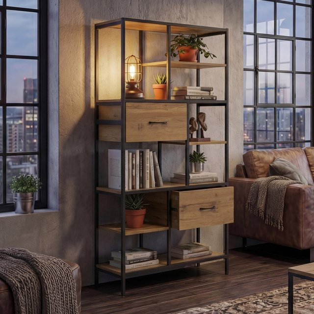 Regalschrank MCW-P11 Industrial im Design Eucalyptus/Pine, Braun, B/H/T: 81 x 150 x 33 cm - Bild 1