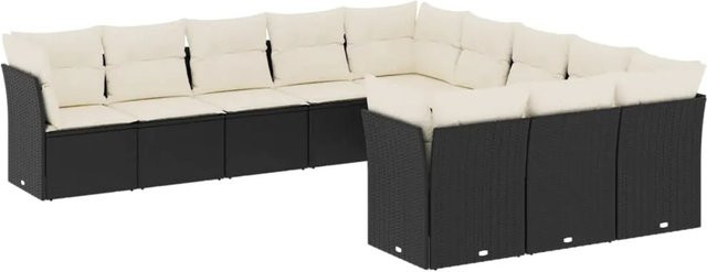 vidaXL 11-tlg Garten-Sofagarnitur aus Poly-Rattan in Schwarz mit Kissen und Stauraum - Bild 1