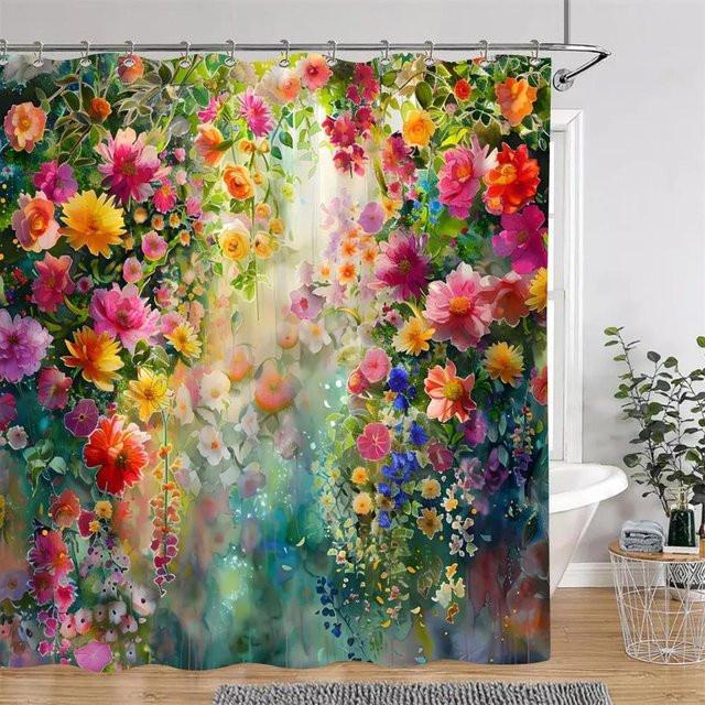 Baifenbai Home Furnishing Duschvorhang mit Aquarell Blumenmuster in Multicolour, Polyester, B: 150 cm, H: 180 cm - Bild 1