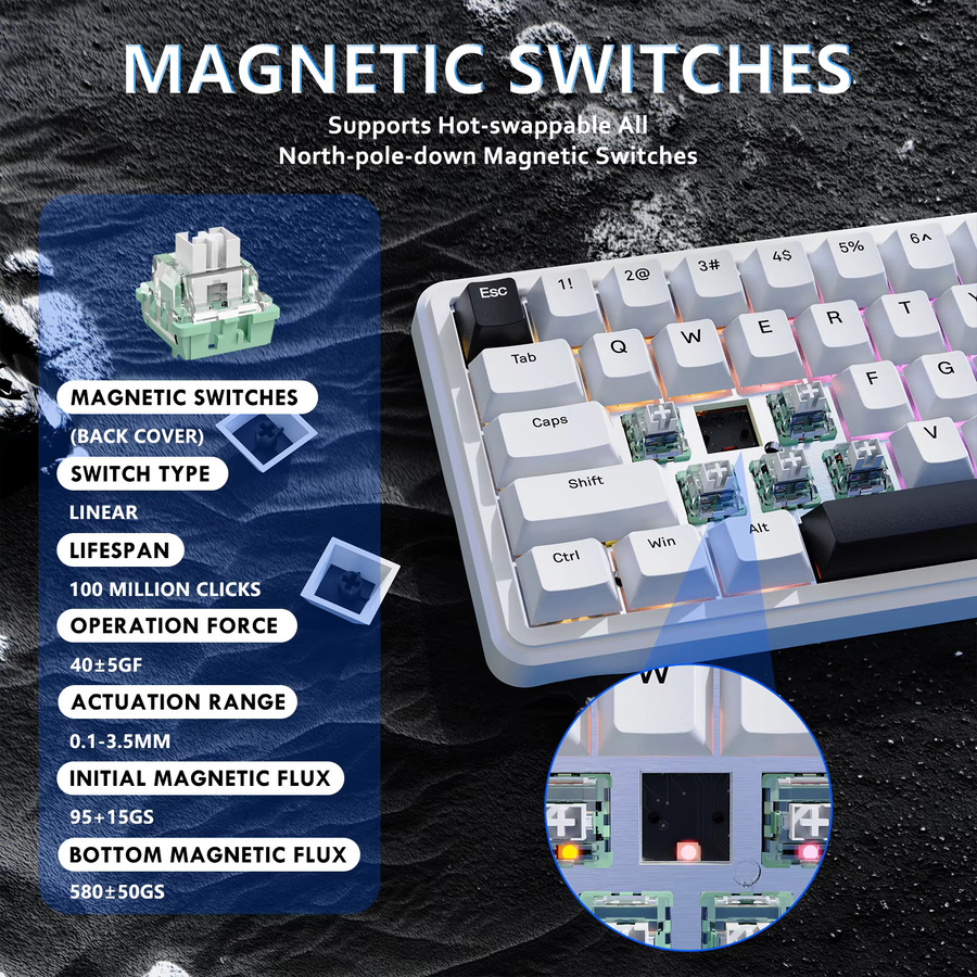 ATTACK SHARK X65 HE Magnetic Switch Rapid Trigger Gaming-Tastatur, 65 % kabelgebunden, Weiß - Bild 5