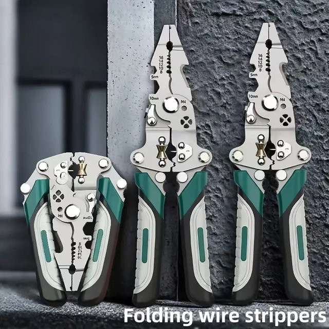 eoopee Multifunktions-Abisolierzange für Elektriker mit Crimp-Funktion und integriertem Schraubenschlüssel im faltbaren Design - Bild 1