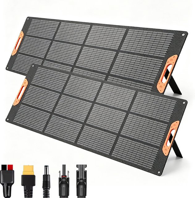 CHUBAN 2 Stück Tragbare Solarpanels 200W Faltbares Monokristallines Solarladegerät IP68 Wasserdicht Schwarz für Camping und Wohnmobil - Bild 1
