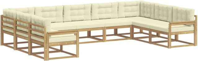 vidaXL Outdoor-Sofagarnitur in U-Form aus Akazienholz mit Kissen in Weiß und Creme-weiß - Bild 1