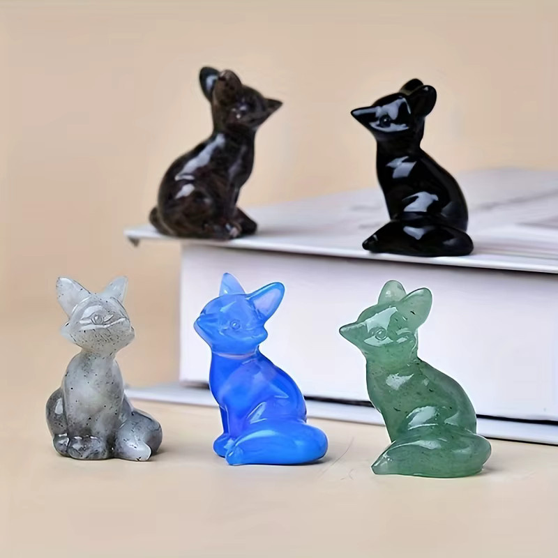 Kristallschnitzerei Fuchs aus Opal als dekorative Tierstatue und Worry Stone - Bild 2