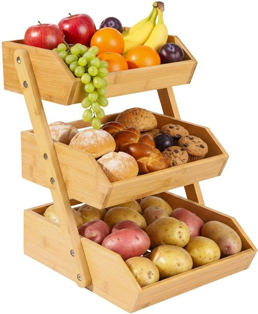 Relaxdays Obst Etagere aus Bambus in Natur Braun mit 3 Etagen, B/T/H: 41 x 33 x 30 cm - Bild 1