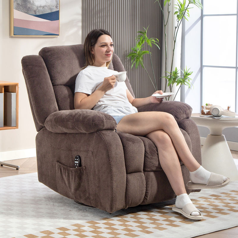 HOMCOM Relaxsessel mit Vibrationsmassage und Heizfunktion, drehbarer Fernsehsessel mit Liege- und Wippfunktion, 5 Modi, Braun - Bild 2