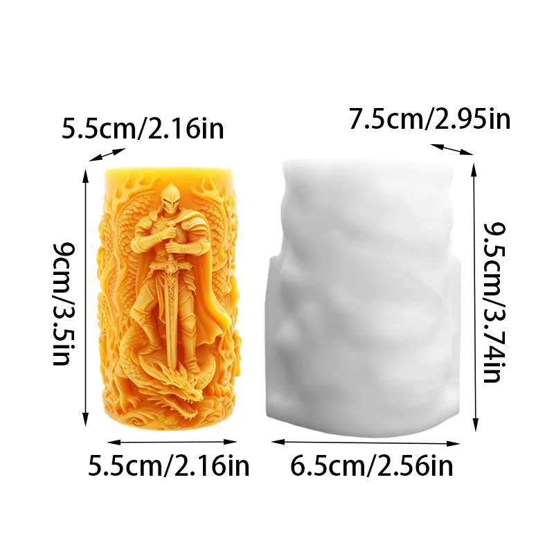 Handgefertigte Vintage Aromatherapie-Säulenkerze Ritter vs. Drachen Mythos Relief-Design für deine Heimdekoration - Bild 2