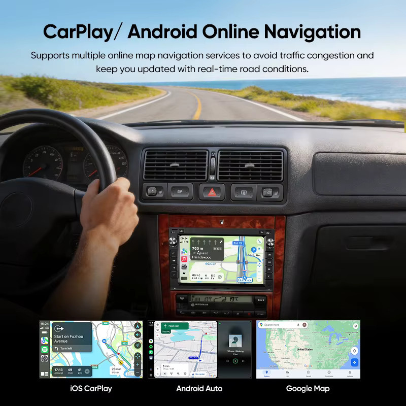 AINAVI 7-Zoll Android Autoradio mit kabellosem Apple CarPlay und Bluetooth für VW Volkswagen Passat B5 Golf 4 Polo Bora Jetta T5 in Schwarz - Bild 6