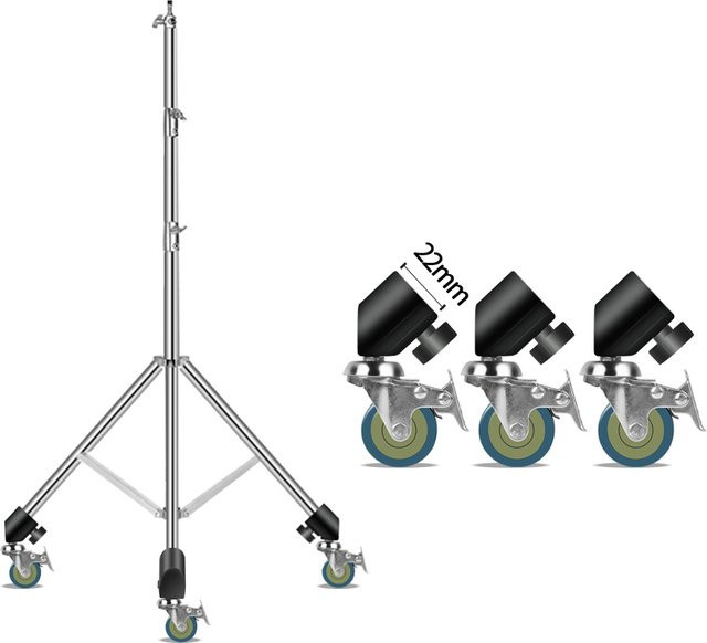 Professioneller Edelstahl-Fotografie-Lichtständer mit 22mm Schwenkrollen, Schwerlast-Stativständer für Studiobeleuchtung in Schwarz und Silber - Bild 1