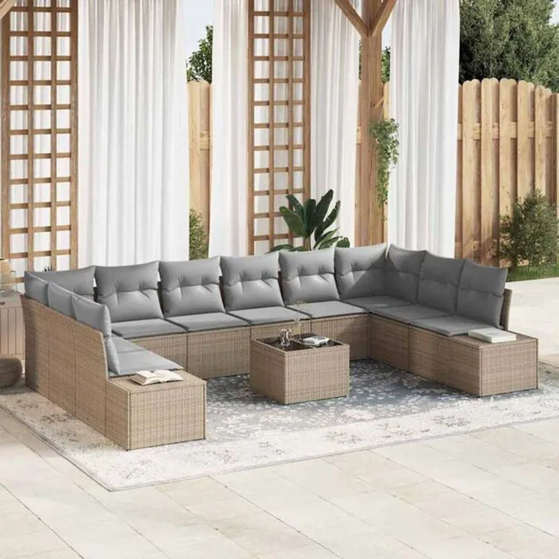 Vidaxl Loungemöbel Garten-Sofa-Set aus Polyrattan und Stahl in Beige und Grau, B/T/H: 344 x 209 x 85 cm - Bild 1