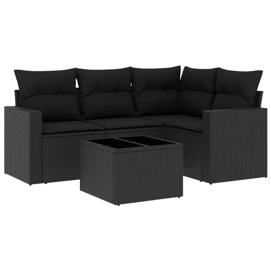 vidaXL 5-teilige Garten-Sofagarnitur aus Poly-Rattan und pulverbeschichtetem Stahl in Schwarz mit Kissen - Bild 2